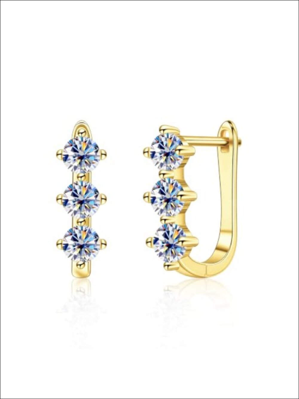 Gold Moissanite Huggie Hoop Earrings Small 1.8 Carat Women Jewelry Gift